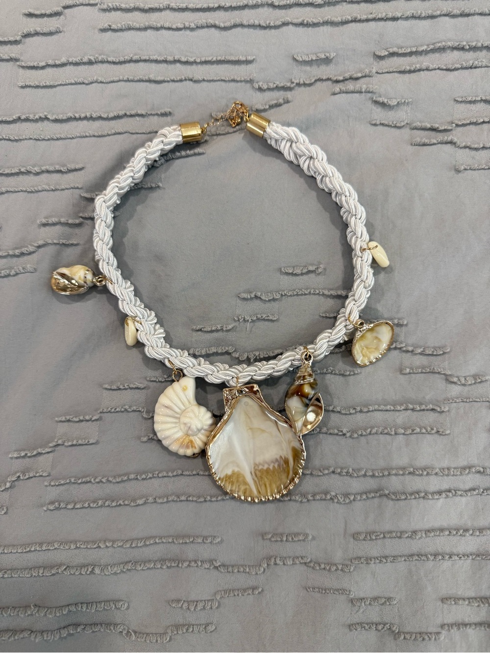 White Braided Shell Charm Necklace - Picture 8 of 8